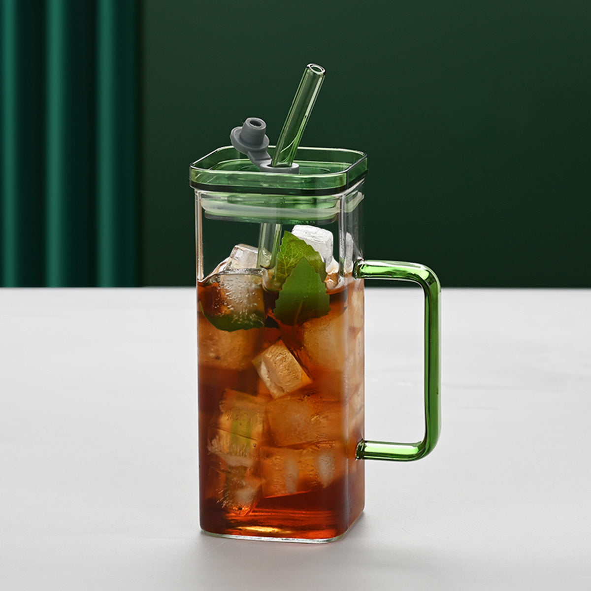 1 Pcs Green Glass Straw Cup, 6 Colors Square Glass Cup With Straw And Lid, High Borosilicate Glass Cup, Milk Cup, Juice Cup, Cold Drink Cup, Coffee Cup, Tea Cup, Office Cup, Gift Cup - DropOnline.co