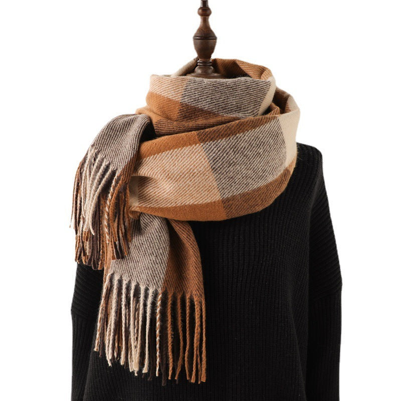 Korean Style Contrast Color Artificial Cashmere Scarf - Women's New Winter Scarf - DropOnline.co