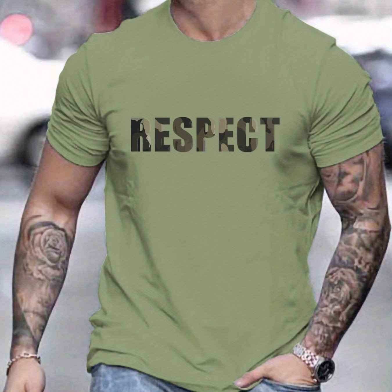 Men's 'RESPECT' Letter Pattern T-Shirt - Summer Casual Graphic Tee