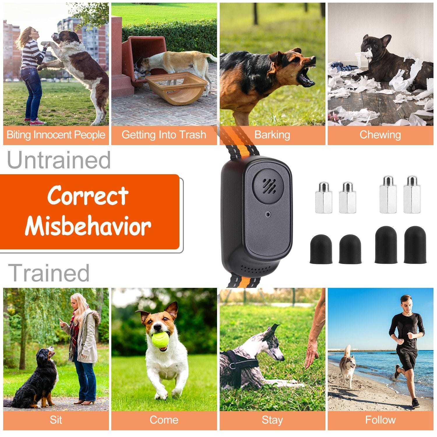 1Pc 984FT Dog Training Collar IP65 Waterproof Pet Beep Vibration Electric Shock Collar 3 Channels Rechargeable Transmitter Receiver Trainer With Recording Safety Keypad Lock - DropOnline.co