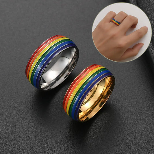 Fashion Rainbow Pride Ring Women Men Gay Lesbian LGBT Stainless Steel Friendship Jewelry - DropOnline.co