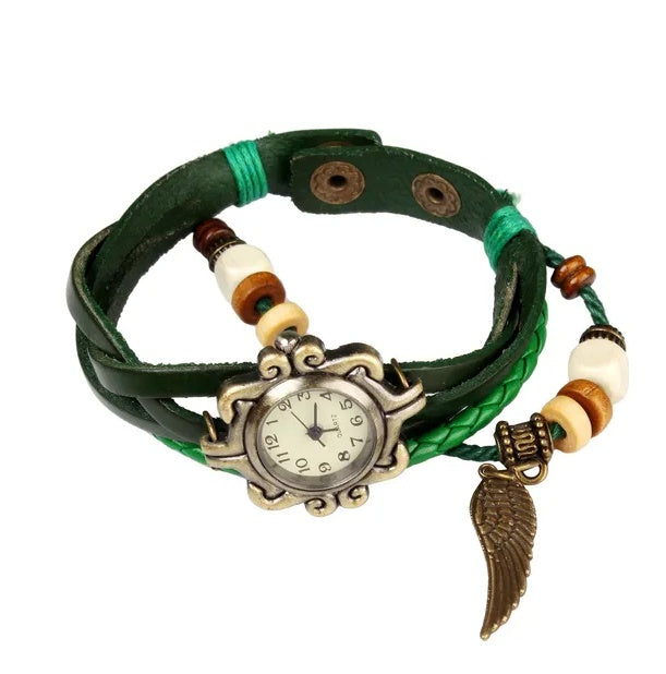 Beautiful Bohemian Style Retro Handmade Leather Angel Wing Women's Watches - DropOnline.co