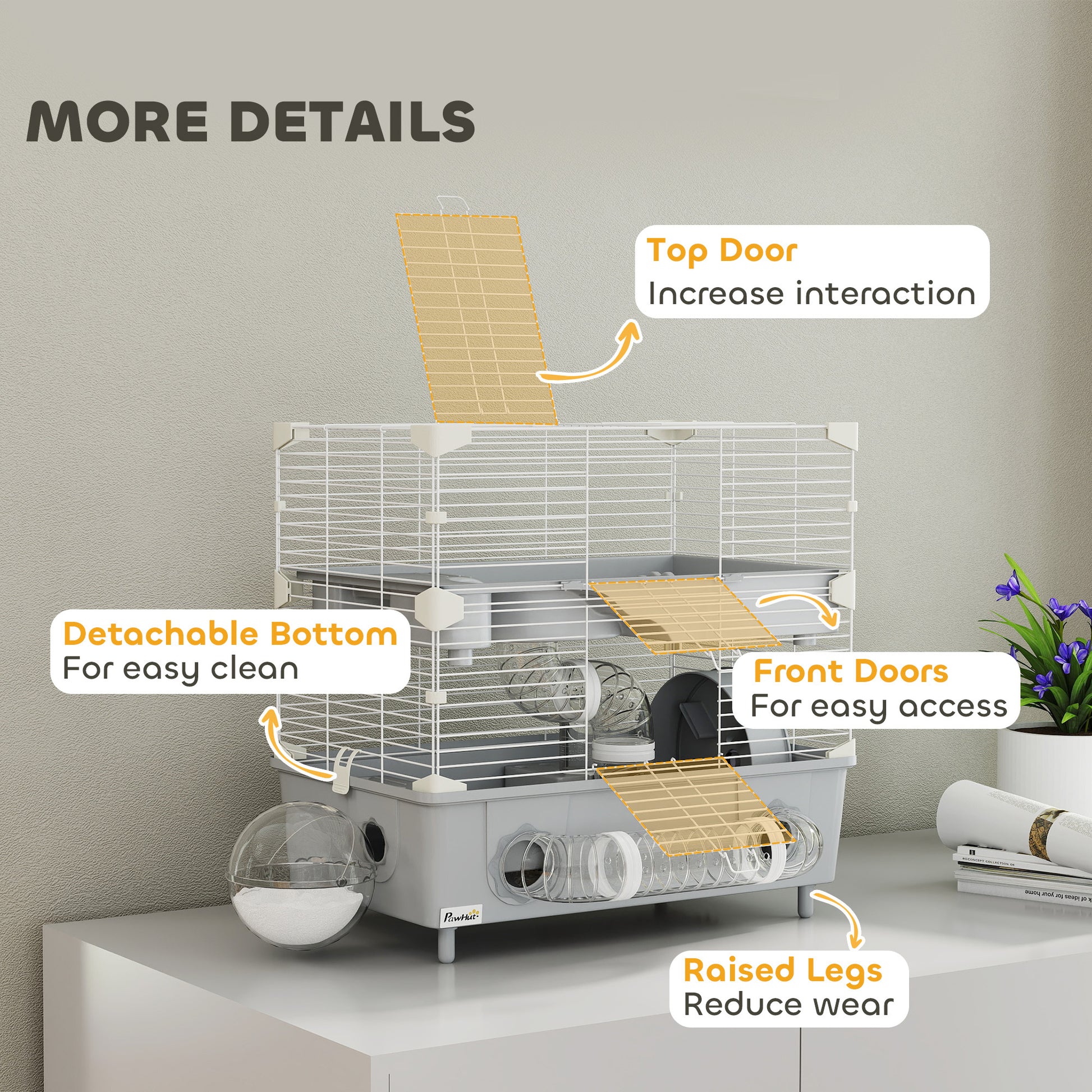 2-Tier Hamster Cage With Sand Bathroom, Running Wheel, Water Bottle, Tubes, Accessories, For Hamster, Gray - DropOnline.co