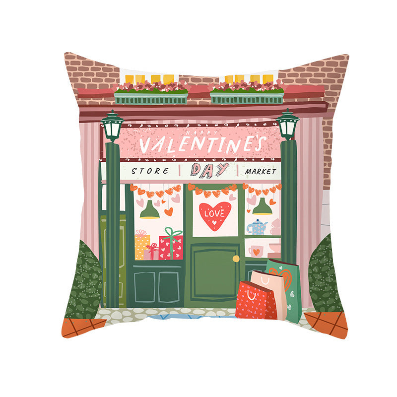 Valentine's Day Peach Skin Printed Cushion Cover - Romantic Living Room Bedroom Decoration - DropOnline.co