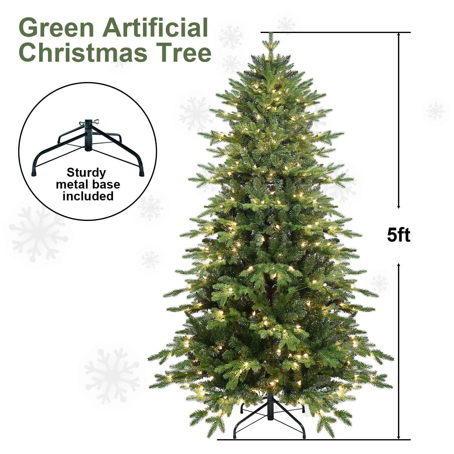 PVC Christmas Tree Green with Lights - Pre-Lit Holiday Decoration
