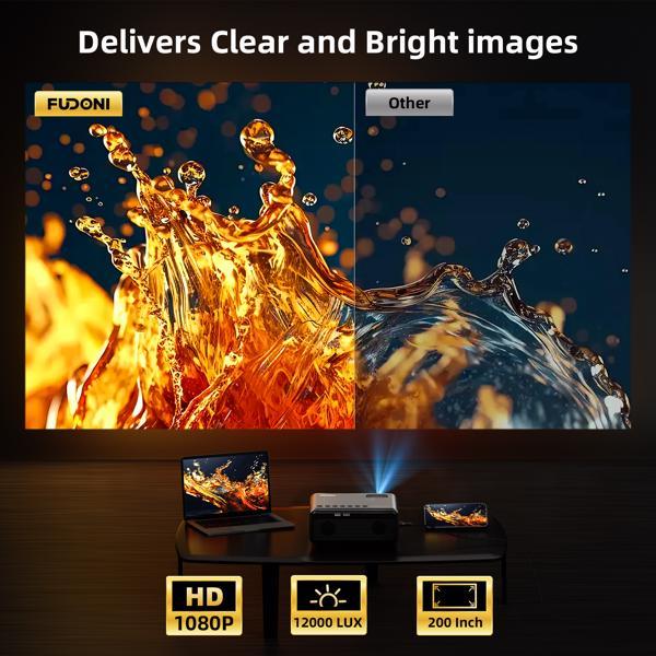Projector With WiFi & Bluetooth, Upgraded 5G Portable Projector, Support 4K, Native 1080P, 12000 Lumens, Outdoor LED Movie Projector,Selling On The Amazon Temu Platform Is Prohibited - DropOnline.co