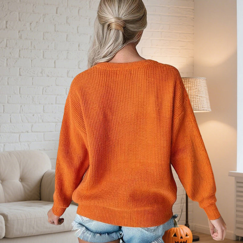 Women's Casual Round Neck Long Sleeve Letter Graphic Sweater Fall Winter Warm Comfortable Pullover Tops - DropOnline.co