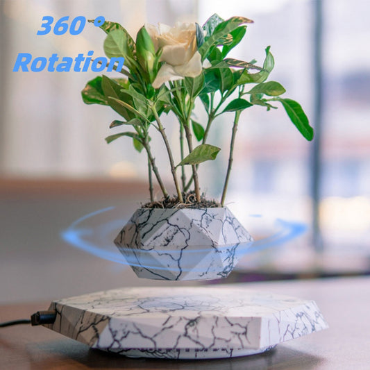 Levitating Plant Pot Marble Color Floating Planter Magnetic Levitation Bonsai Pot Office Home Decoration Kids Birthday Gift Home Decor - DropOnline.co