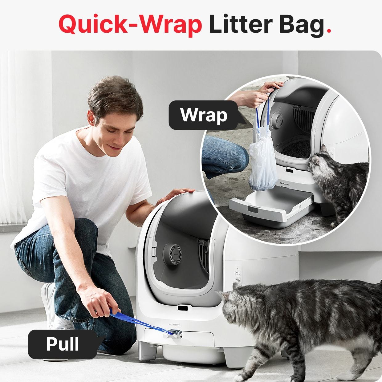 PETMARVEL C1 Large Open Top Smart WiFi Self-Cleaning Litter Box, White - DropOnline.co