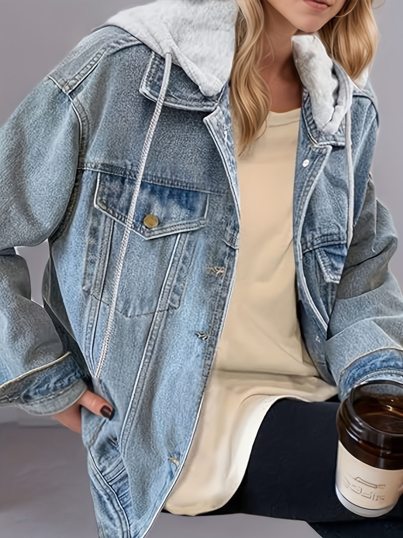 Women's Hooded Denim Jacket, Oversized Retro Denim Jacket, Elastic And Loose, Comfortable And Lightweight - DropOnline.co