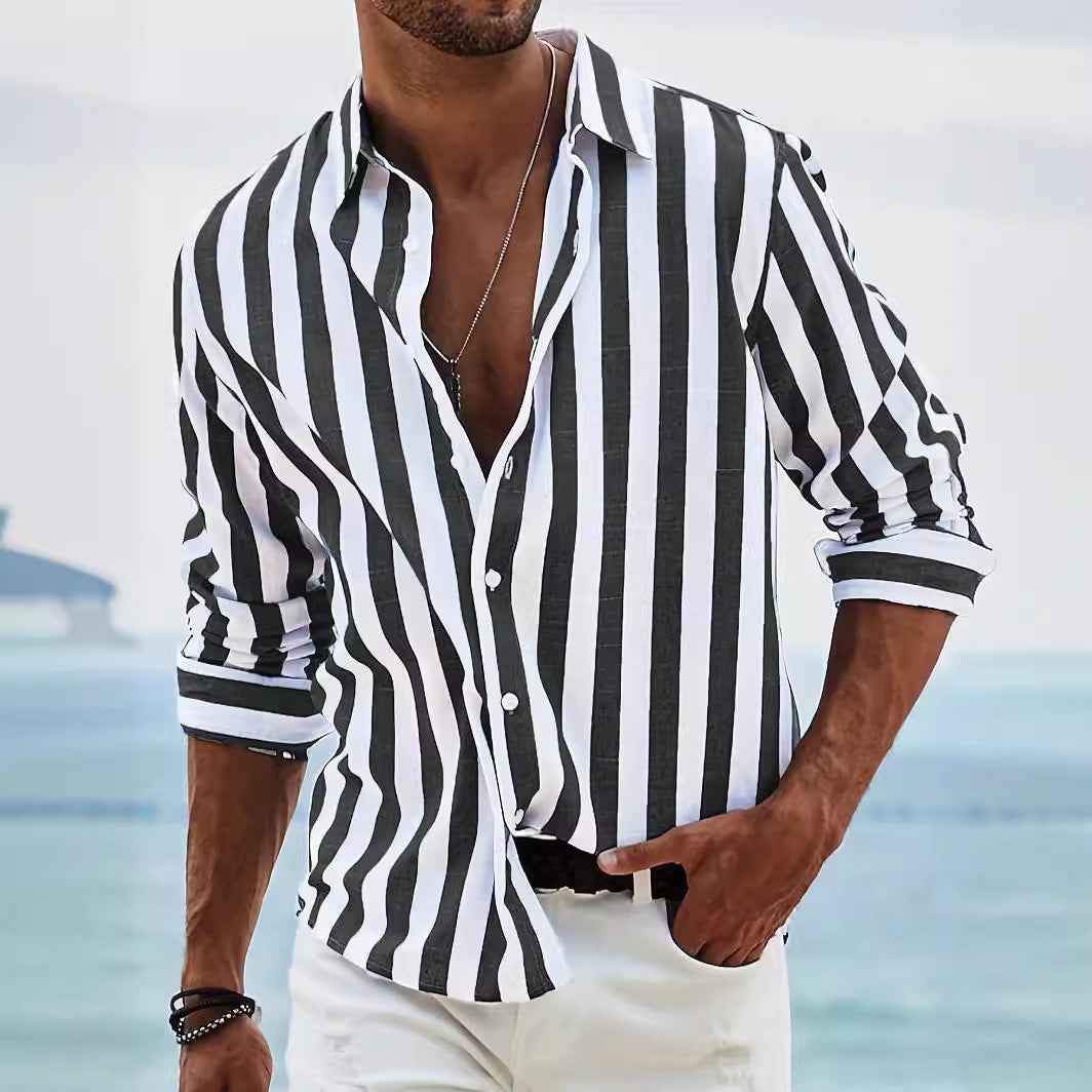Men's Yarn-Dyed Striped Casual Shirt - Long Sleeve Loose Fit