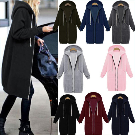Hooded Long Sleeve Sweater Fleece Long Jacket - DropOnline.co