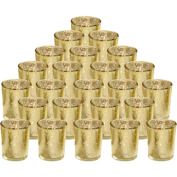 24Pcs Gold Votive Tealights Candle Holders Mercury Glass Shinny Candle Holders For Wedding Birthday Party Home Decoration Table Centerpiece - DropOnline.co