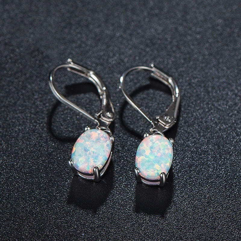 Four-claw Oval Opal Earrings European And American Ornament - DropOnline.co