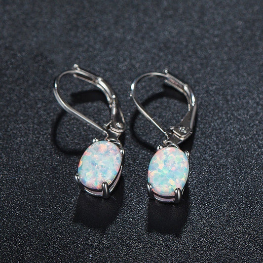 Four-claw Oval Opal Earrings European And American Ornament - DropOnline.co