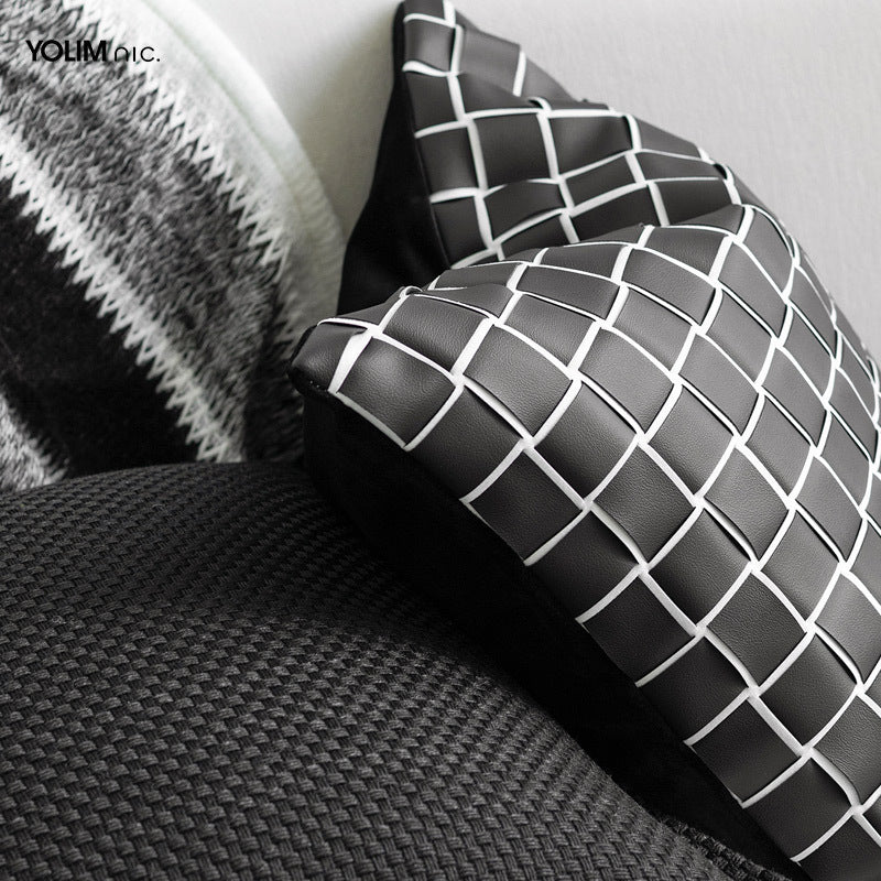Black And White Pillow Sofa Cushion Cotton Hemp Woven Leather Simple Modern - DropOnline.co