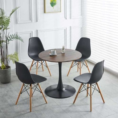 31.5 BLACK AND WALNUT Tulip Table Mid-century Dining Table For 2-4 People With Round Mdf Table Top, Pedestal Dining Table, End Table Leisure Coffee Table - DropOnline.co