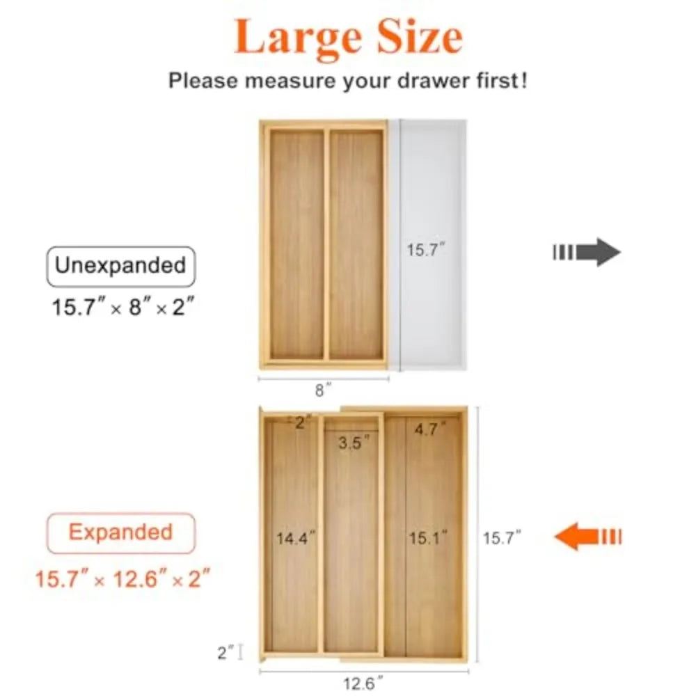 Large Expandable Bamboo Utensil Drawer Organizer