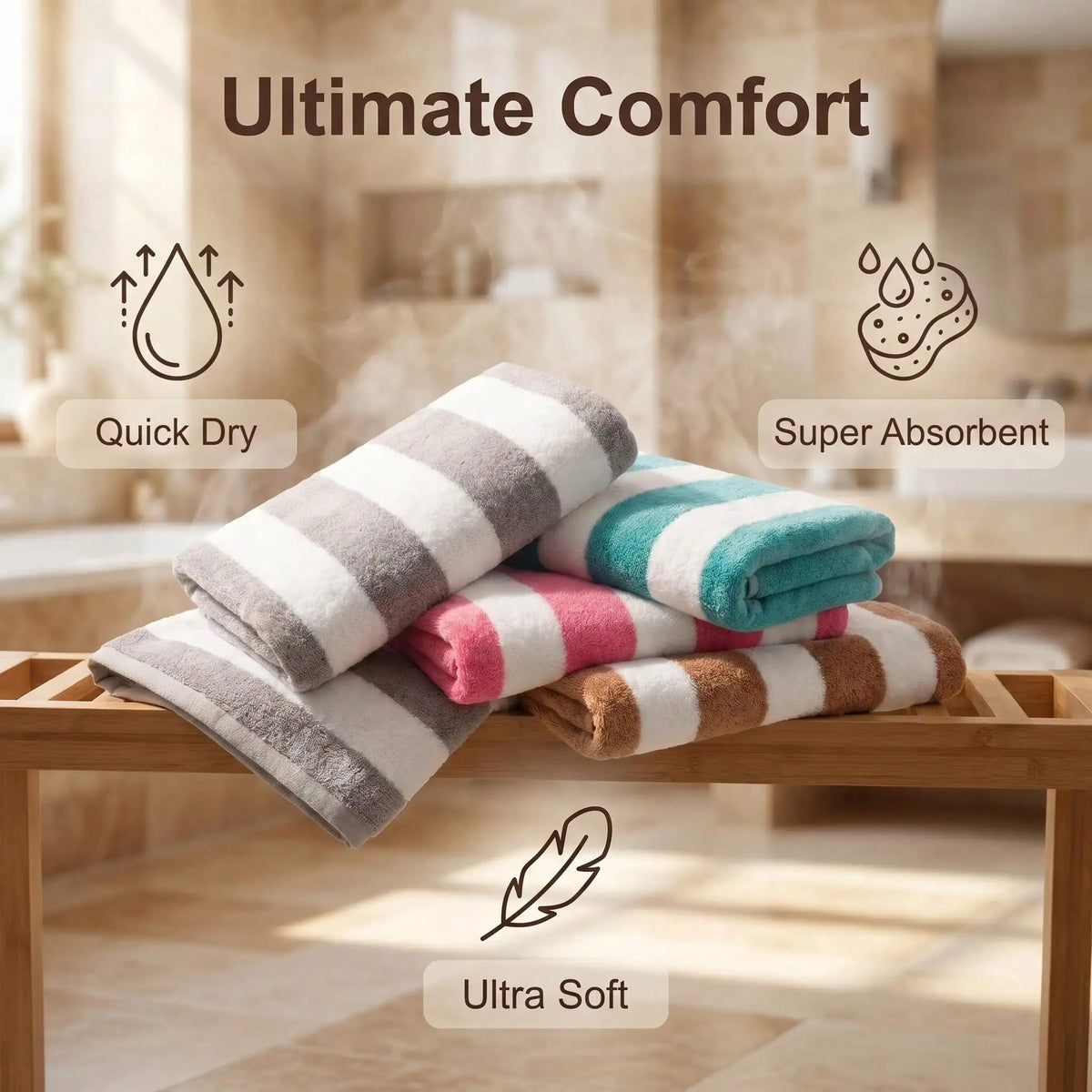 Absorbent And Quick-Drying Two-Color Striped Interval Bath Towels - Beach Towel