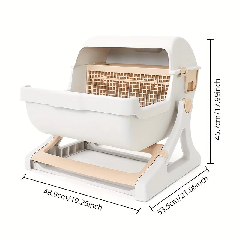 Self-Draining Cat Litter Box — No Scoop Needed, Odor-Proof & Leak-Proof with Removable Grid