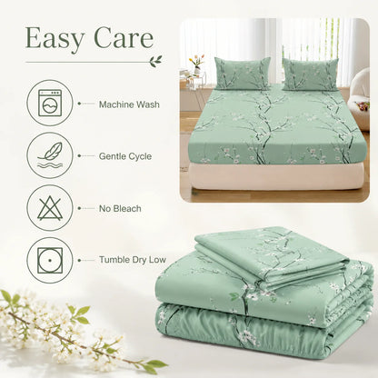 3-Piece Floral Fitted Sheet Set with 2 Pillowcases