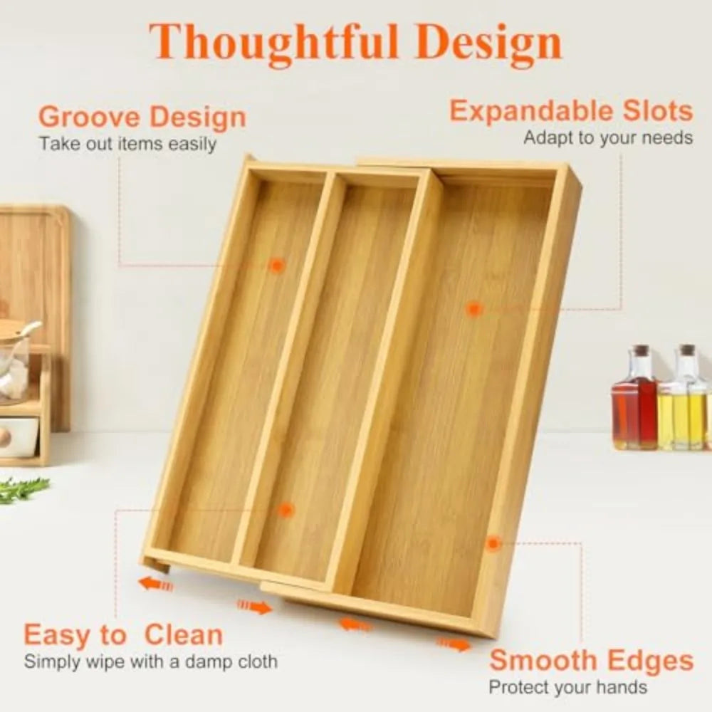 Large Expandable Bamboo Utensil Drawer Organizer