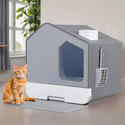 Extra Large Enclosed Cat Litter Box — Odorless, Anti-Splash, Mat & Scoop