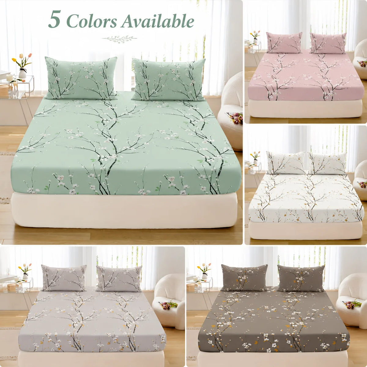 3-Piece Floral Fitted Sheet Set with 2 Pillowcases