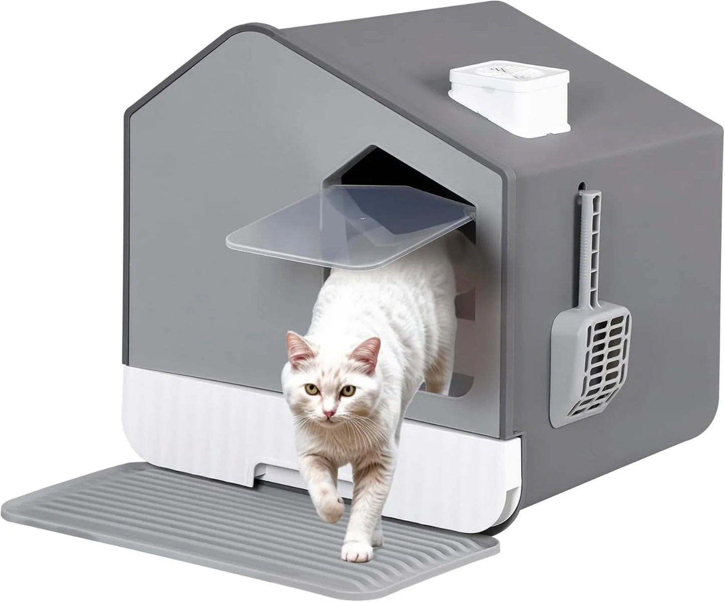 Extra Large Enclosed Cat Litter Box — Odorless, Anti-Splash, Mat & Scoop