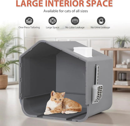 Extra Large Enclosed Cat Litter Box — Odorless, Anti-Splash, Mat & Scoop