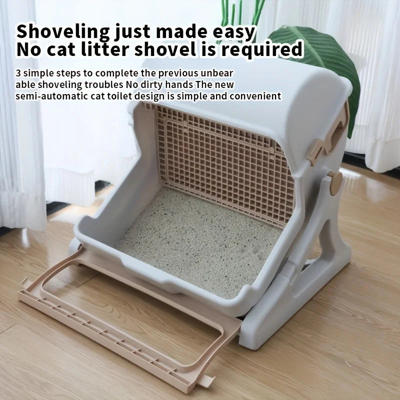 Self-Draining Cat Litter Box — No Scoop Needed, Odor-Proof & Leak-Proof with Removable Grid