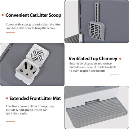 Extra Large Enclosed Cat Litter Box — Odorless, Anti-Splash, Mat & Scoop