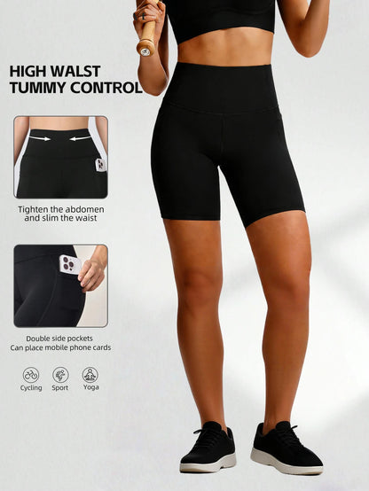 5-Pack Women’s High Waist Biker Shorts with Pockets — Tummy Control