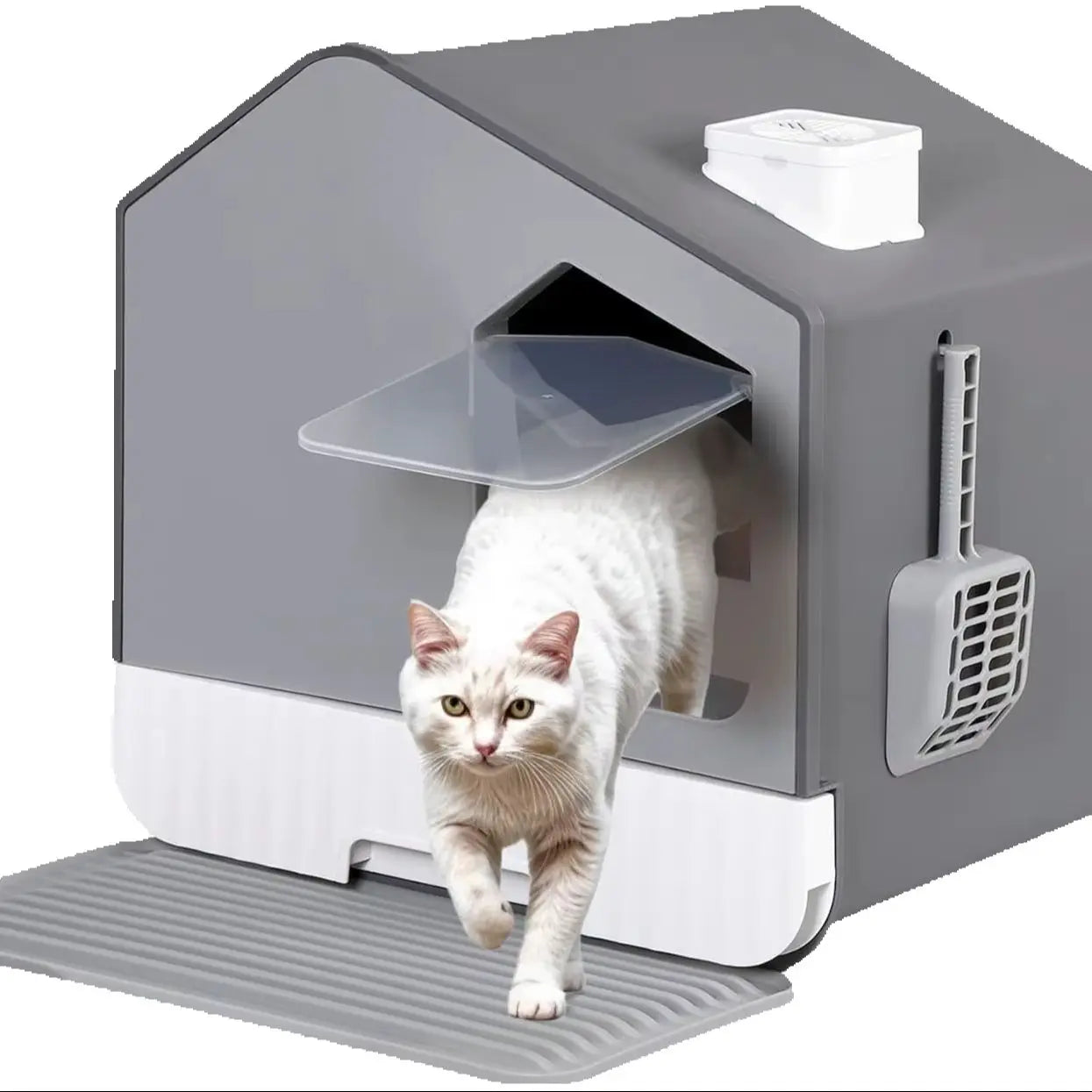 Extra Large Enclosed Cat Litter Box — Odorless, Anti-Splash, Mat & Scoop