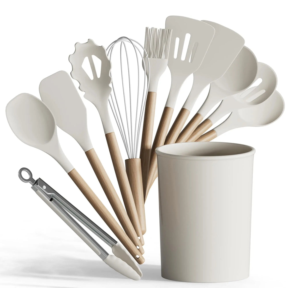 Premium Food Grade Silicone Kitchen Utensils Set with Wooden Handles, Non-Stick and Heat Resistant