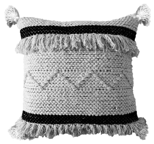 Housse de coussin décoratif rayée noire et beige de 50,8 cm x 50,8 cm avec insert
