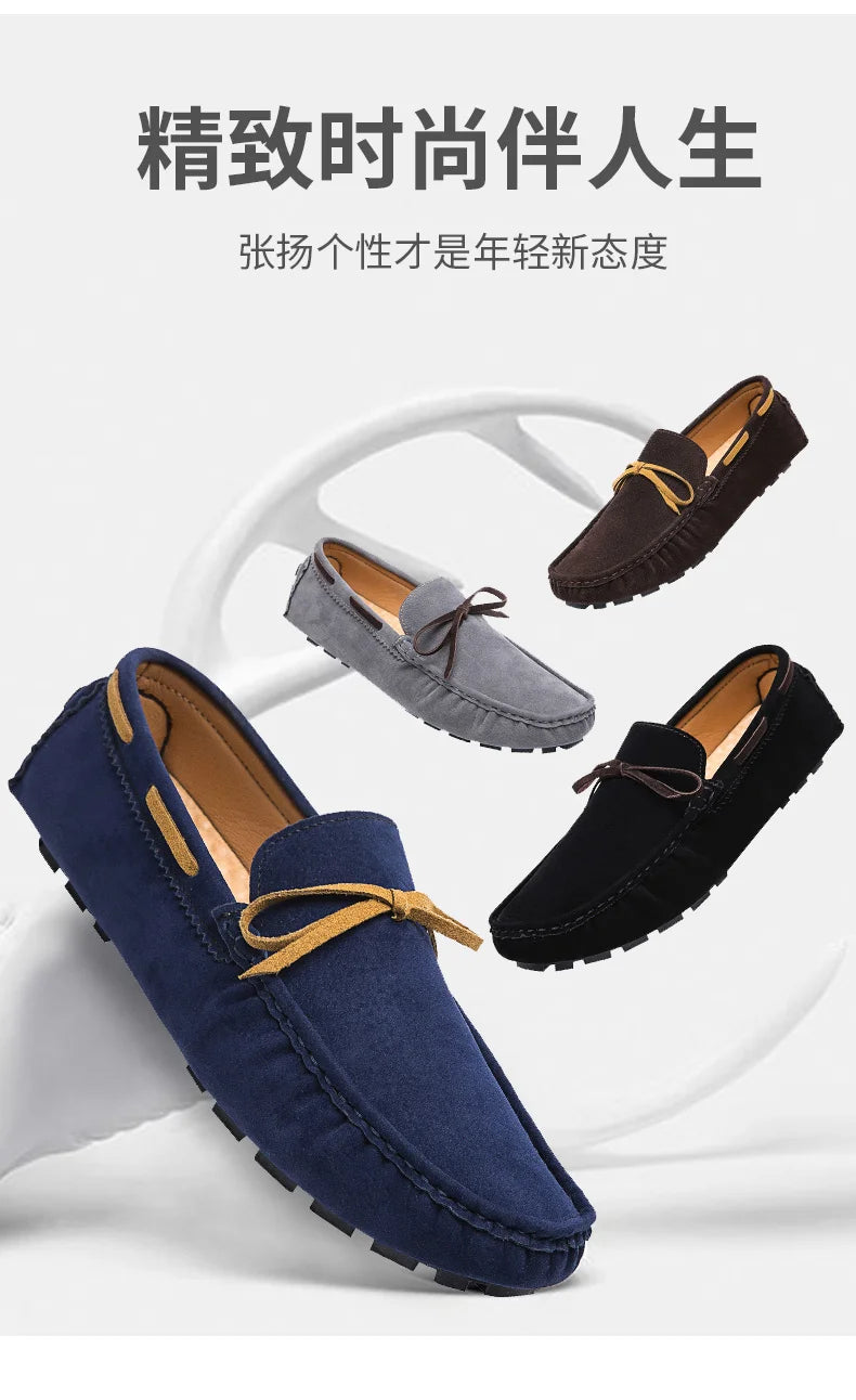Men's Luxury Moccasin Loafers | Lightweight Designer Slip-On Flats | Gray Brown Black