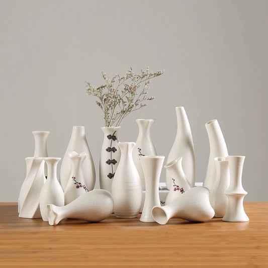 Vases modernes en céramique blanche, vases en poterie et porcelaine de style chinois, au design simple, pour fleurs artificielles, figurines décoratives