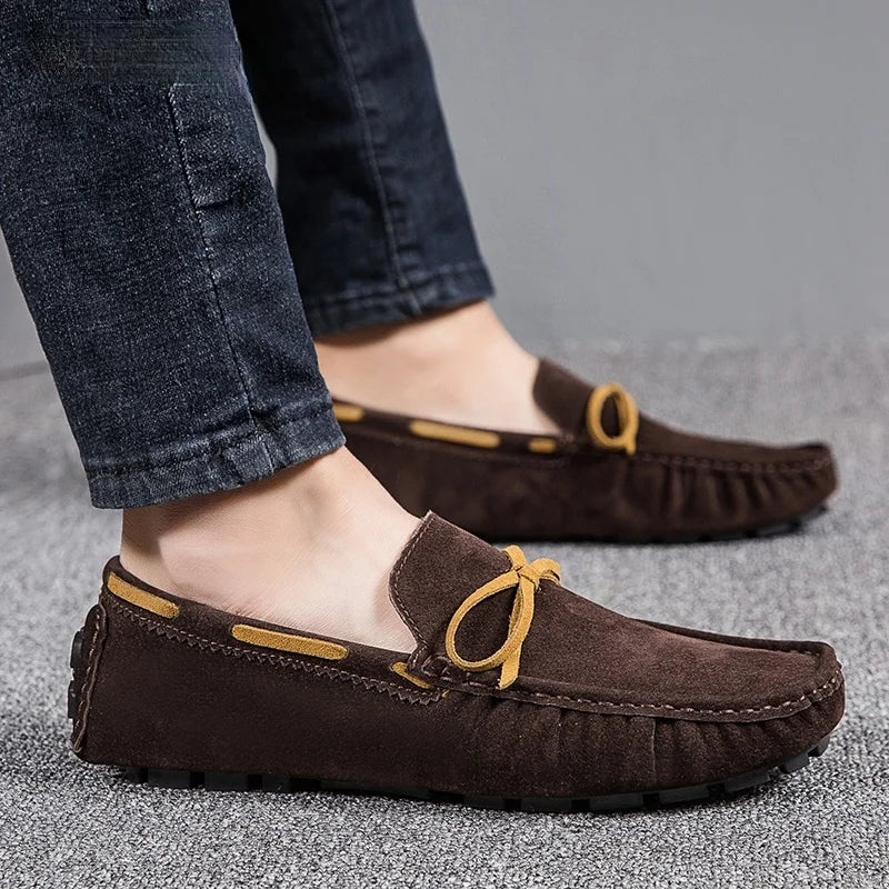 Men's Luxury Moccasin Loafers | Lightweight Designer Slip-On Flats | Gray Brown Black