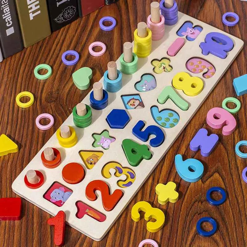 3D Preschool Children Educational Toys Wooden Montessori Arithmetic Magnetic Fishing Digital Shape Matching Building Block Toys