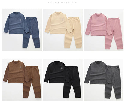 Autumn Winter Thermal Underwear Suit Girls Clothing Sets Boys Pajama Sets Baby No Trace Warm Sleepwear Candy Colors Kids Clothes