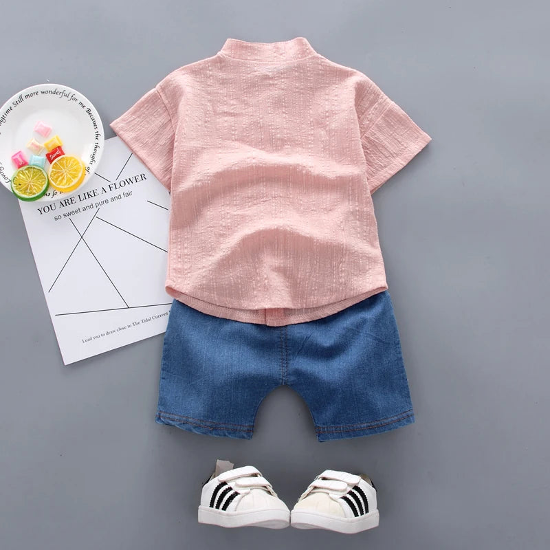 Cartoon Top & Denim Shorts Outfit Set