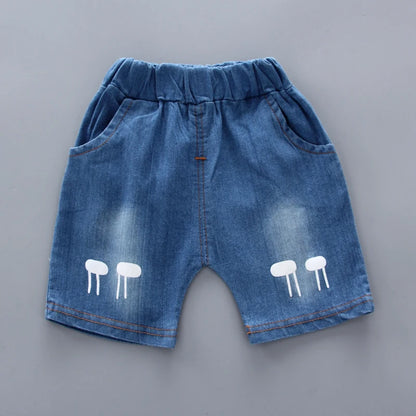 Cartoon Top & Denim Shorts Outfit Set
