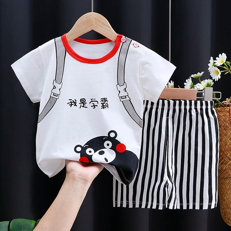 Cartoon Cotton T-Shirt & Shorts Tracksuit Set