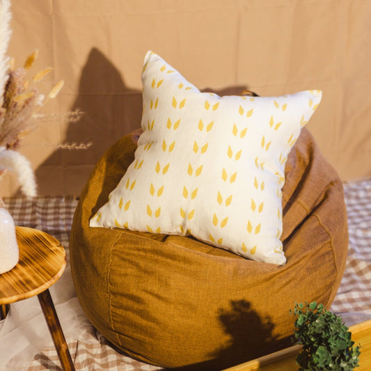 Terra - Housse de Coussin en Lin Pur Blanc - Moutarde