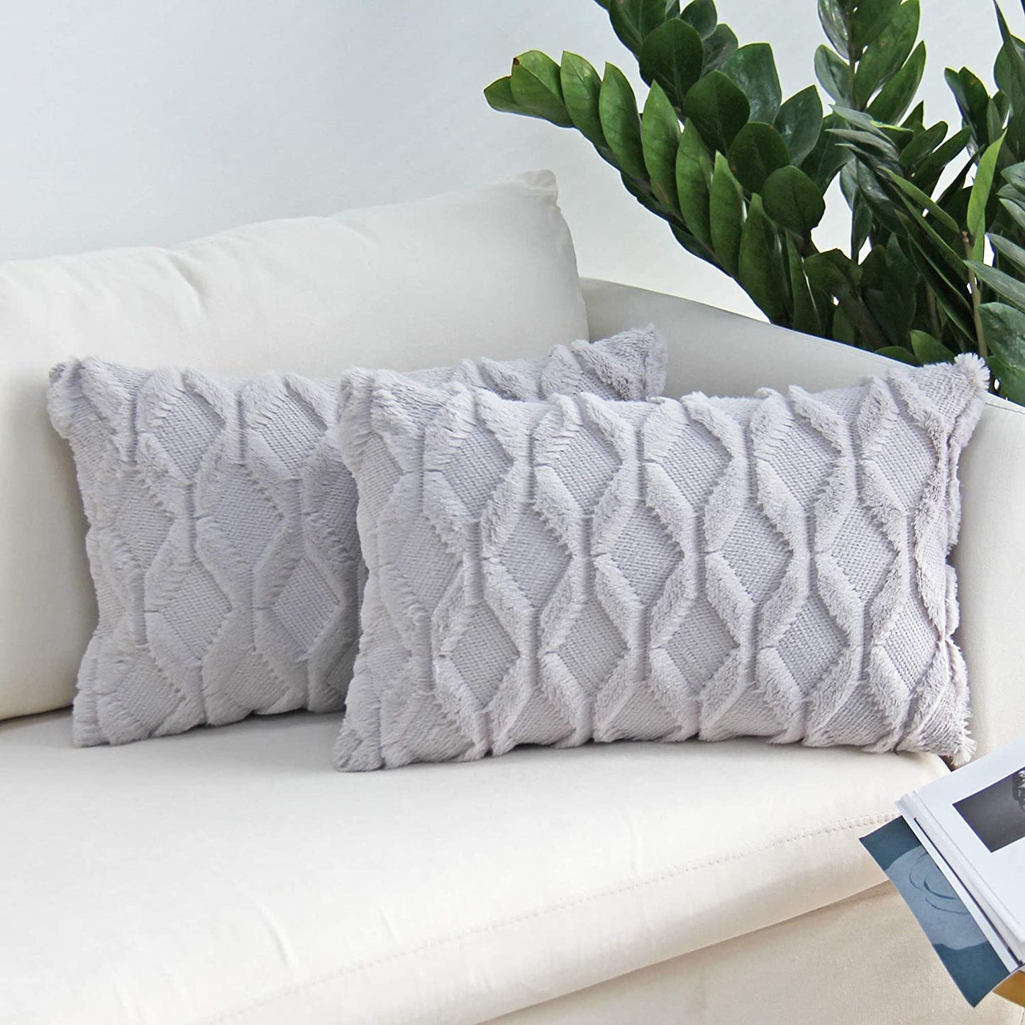Rectangular Lumbar Plush Throw Pillow Covers, Pack of 2 Luxury Soft Pillowcases, Solid Colors,12x20 inches pack of 2 throw pillows covers