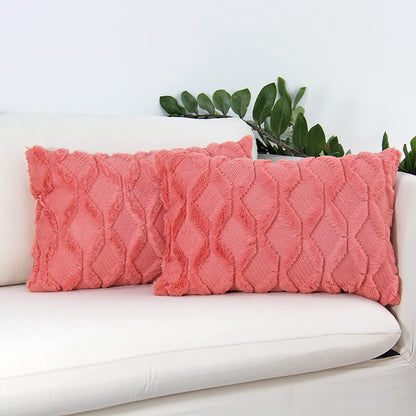 Rectangular Lumbar Plush Throw Pillow Covers, Pack of 2 Luxury Soft Pillowcases, Solid Colors,12x20 inches pack of 2 throw pillows covers