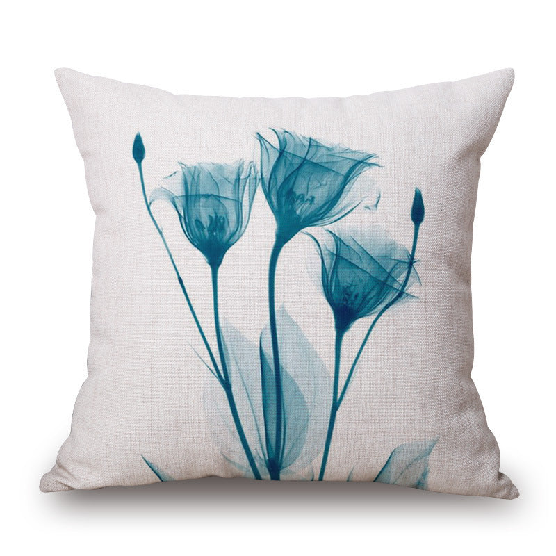 Blue Tulip Linen Pillow Cover Car Home Sofa Cushion - DropOnline.co