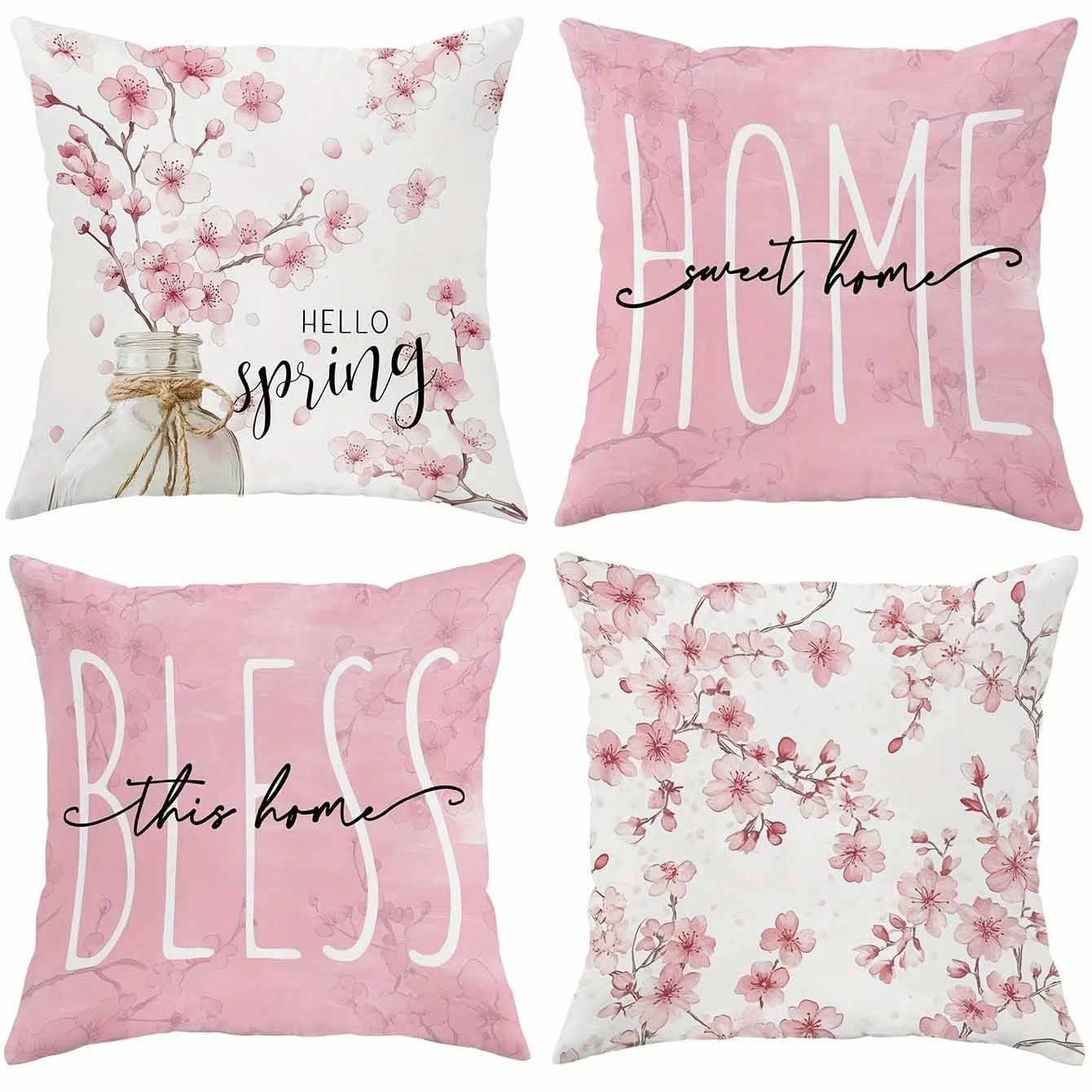 Spring Cherry Blossom Letter Pillow Cover Home Sofa Cushion Cover - DropOnline.co