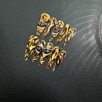 Original Leopard Lion Graffiti Punk Exquisite Handmade Press on Nails Premium Light Luxury Medium Long